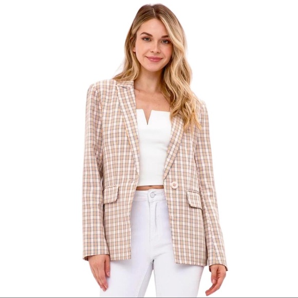 NWT FORE COLLECTION PREPPY PASTEL PLAID PADDED SHOULDER SPRING SUMMER BLAZER - Picture 7 of 13